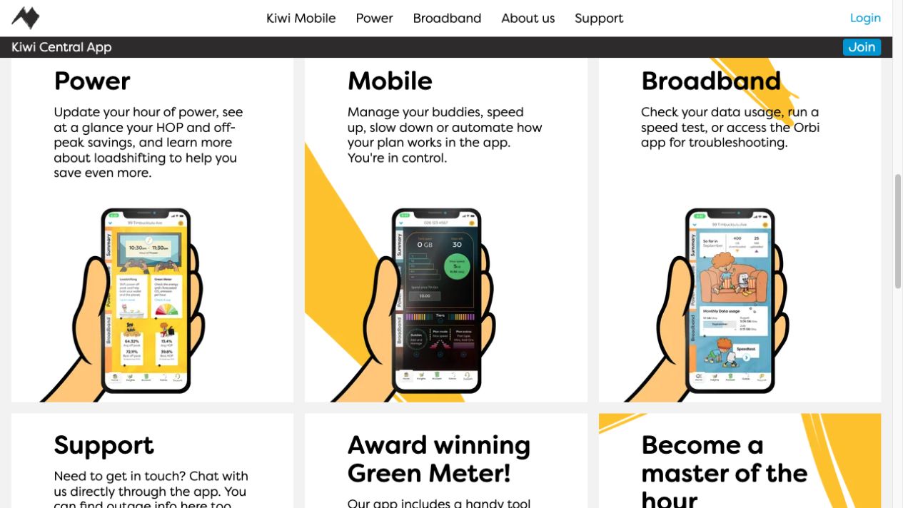 Electric Kiwi: Give each service a useful action